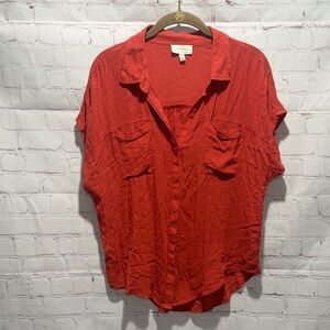 Lucky Brand Deep Coral Short Sleeve Button-Down Shirt Woman’s Size Medium
